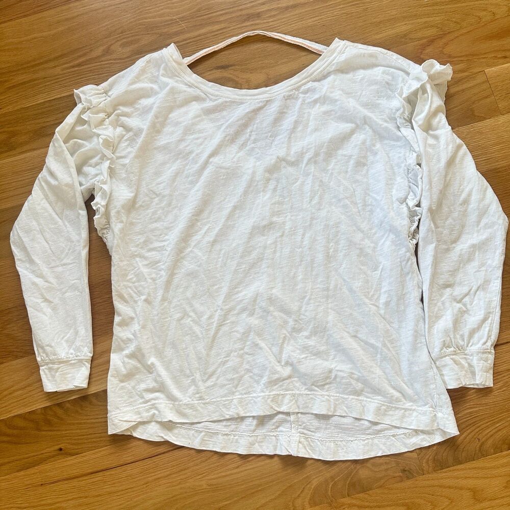 Anthropologie Pilcro Cream Ruffle Shoulder Blouse Boho Cottagecore Top Size M - Picture 3 of 8